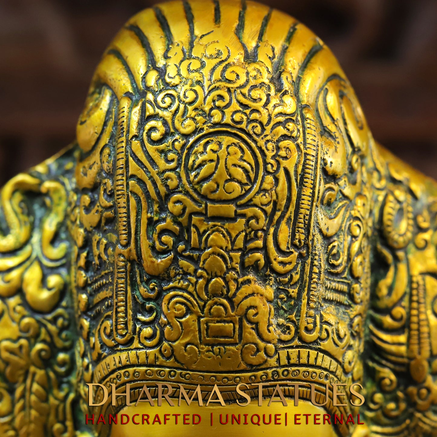 Brass Trimurti of Brahma, Vishnu & Mahesh, Green patina & Golden Finish, 9.5"