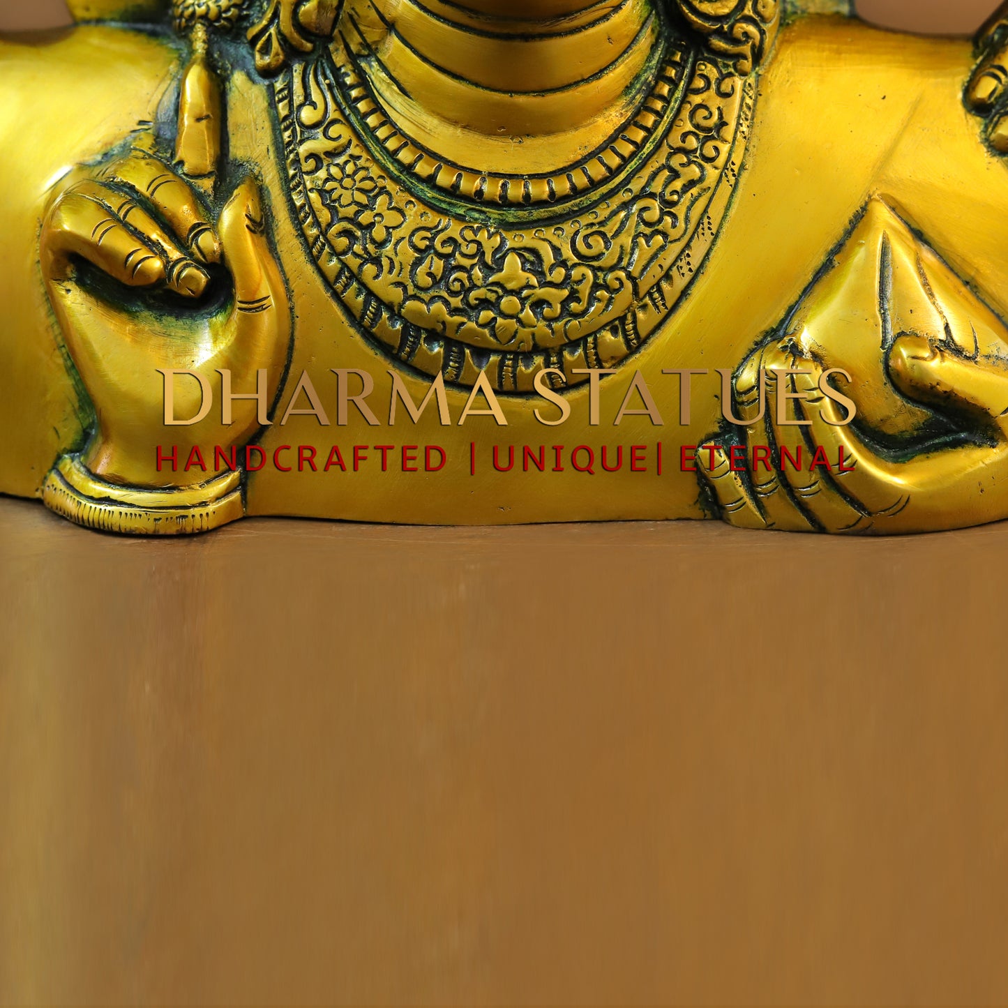 Brass Trimurti of Brahma, Vishnu & Mahesh, Green patina & Golden Finish, 9.5"