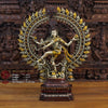 Brass Natraj Idol, Dancing Lord Shiva, Golden & Silver Finish 28.5" Front View