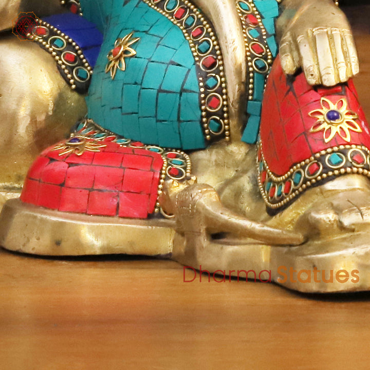 Brass Lord Ganesha Idol, Exclusive Golden & Stone Work 5.5"