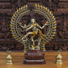 Brass Natraj Idol, Dancing Lord Shiva, Golden, Silver & Bronze Finish 28.5"