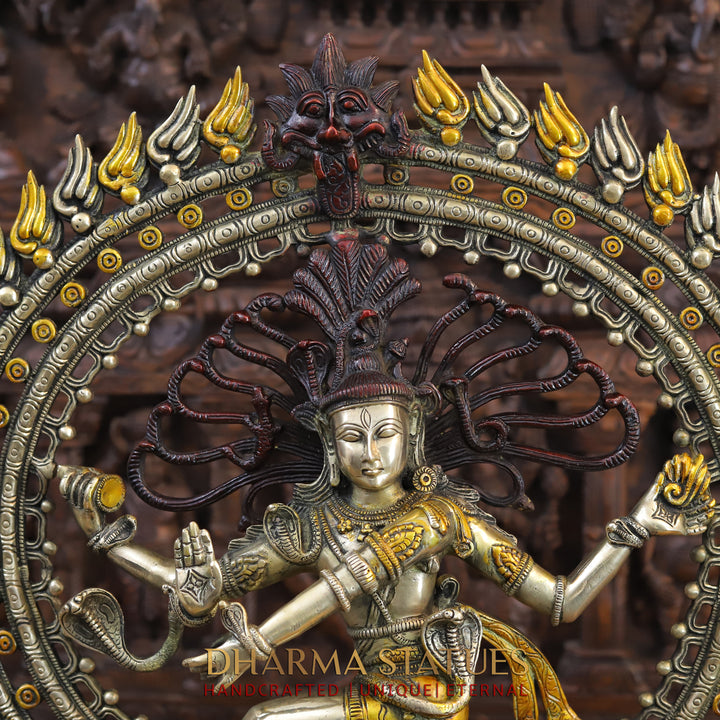 Brass Natraj Idol, Dancing Lord Shiva, Golden, Silver & Bronze Finish 28.5"