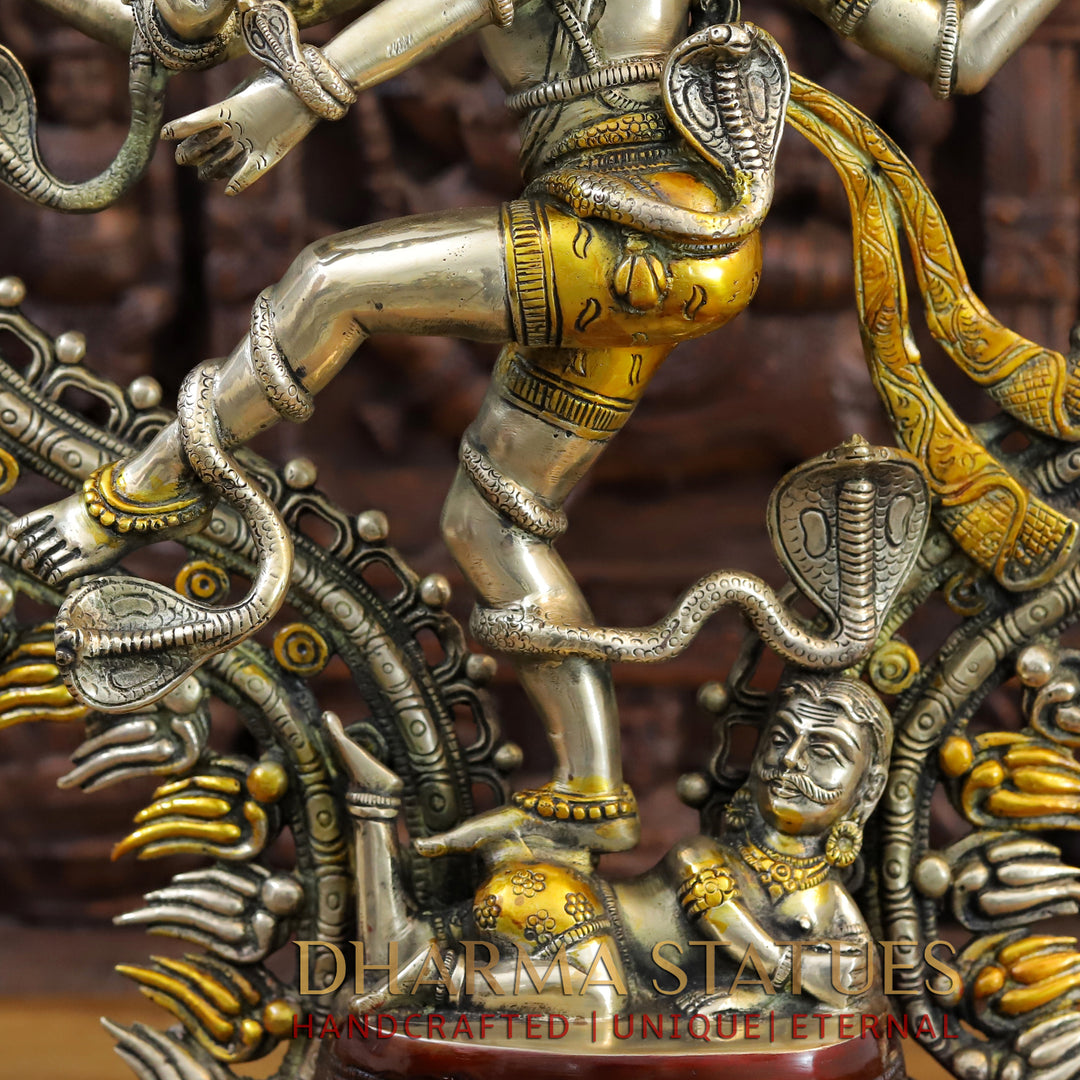 Brass Natraj Idol, Dancing Lord Shiva, Golden, Silver & Bronze Finish 28.5"