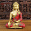 Brass Buddha Idol, Seated, Golden and Stone work 20" Front View