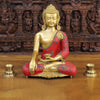 Brass Buddha Idol, Seated, Golden and Stone work 20"