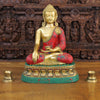 Brass Buddha Idol, Seated on a Lotus, Golden & Stone Work 24"