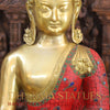 Brass Buddha Idol, Seated on a Lotus, Golden & Stone Work 24"