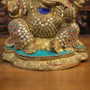 Brass Lord Ganesha Idol, Blessing Ganesha, Golden & Stone Work 11"