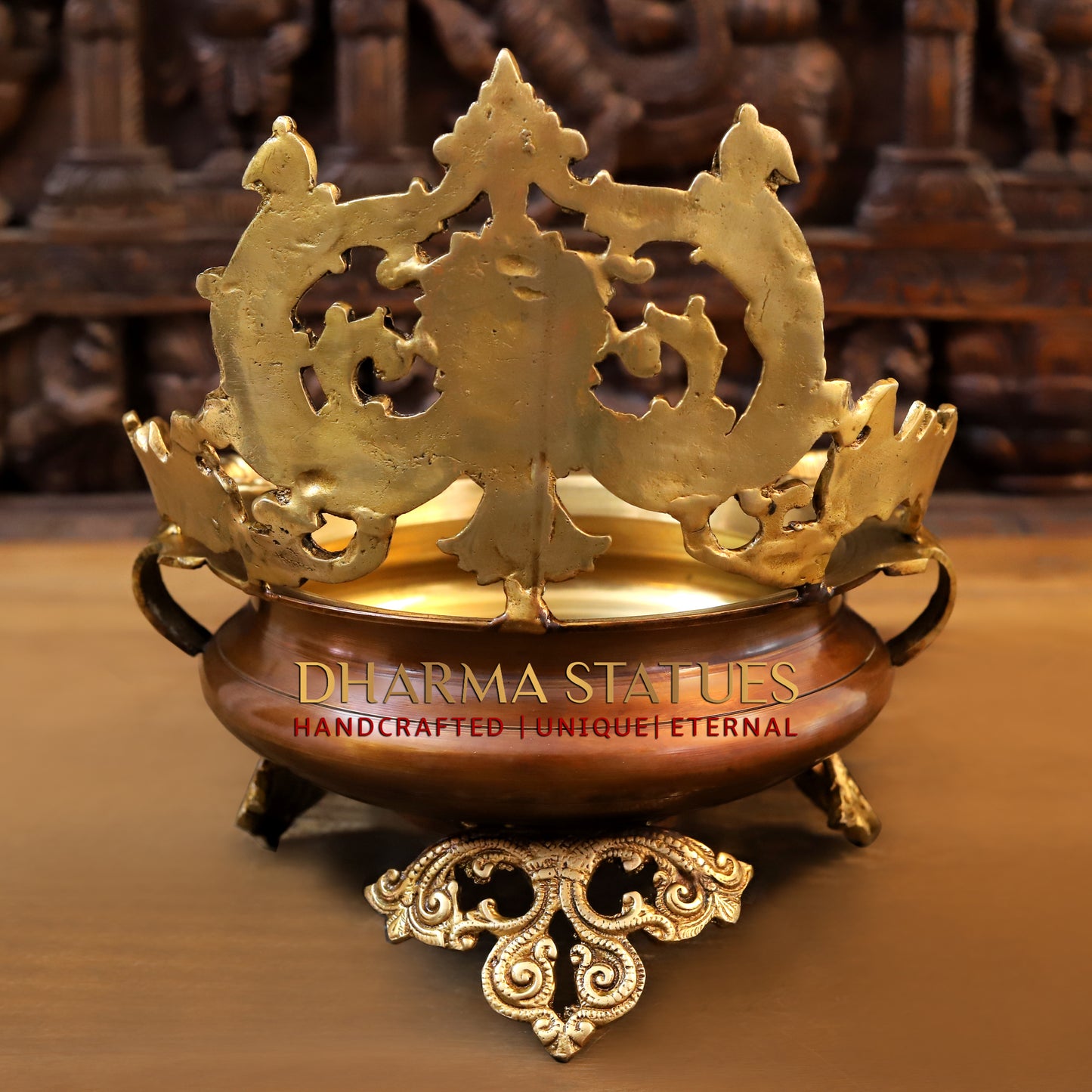 Brass Urli with 5 Diya, Golden Finish, 12.5"