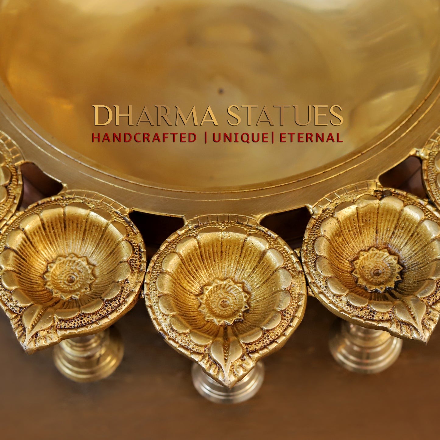 Brass Urli with 5 Diya, Golden Finish, 12.5"
