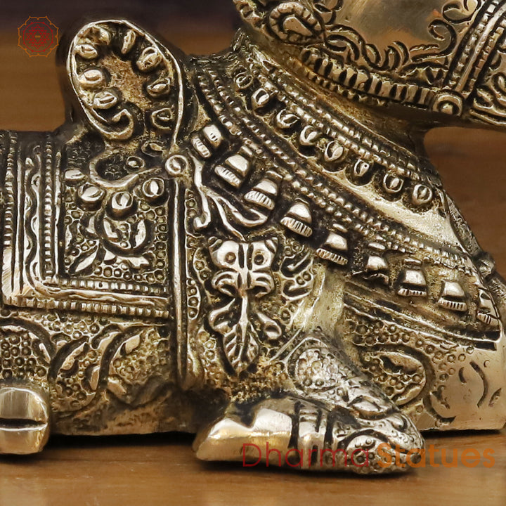 Brass Nandi Statue,  Handcrafted with Exquisite Craftsmanship,  Golden Finish 4.5"