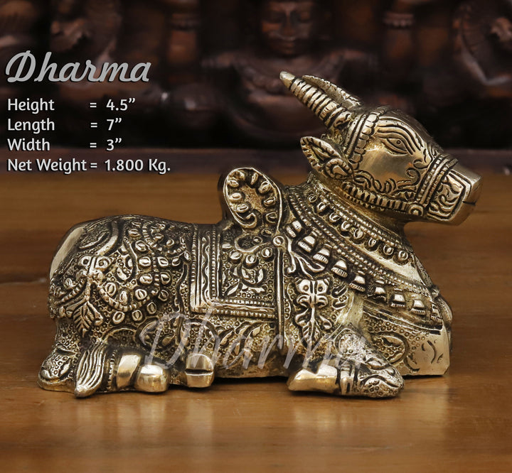 Brass Nandi Statue,  Handcrafted with Exquisite Craftsmanship,  Golden Finish 4.5"