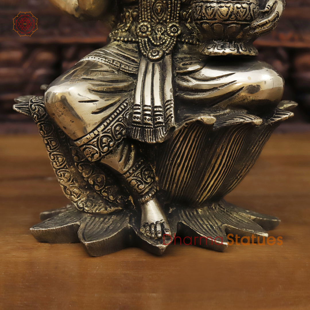 Brass Lakshmi Statue, On Lotus Pedastal , Golden Fine Finish 11.5"