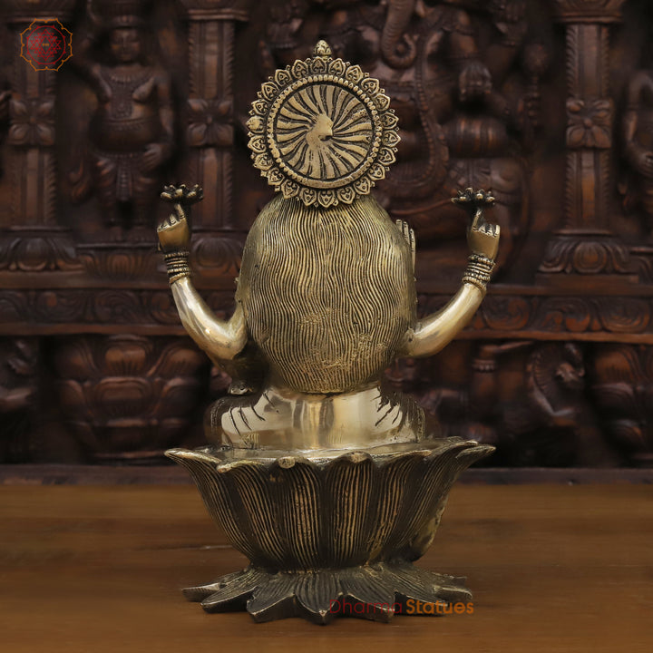 Brass Lakshmi Statue, On Lotus Pedastal , Golden Fine Finish 11.5"