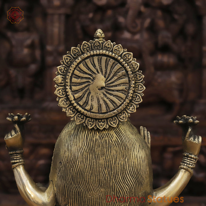 Brass Lakshmi Statue, On Lotus Pedastal , Golden Fine Finish 11.5"