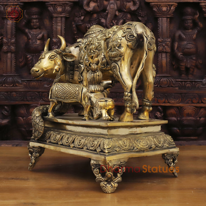 Brass Bal Krishna with Kamdhenu Cow, Blessings of Abundance, Golden Fine Finish, 13"