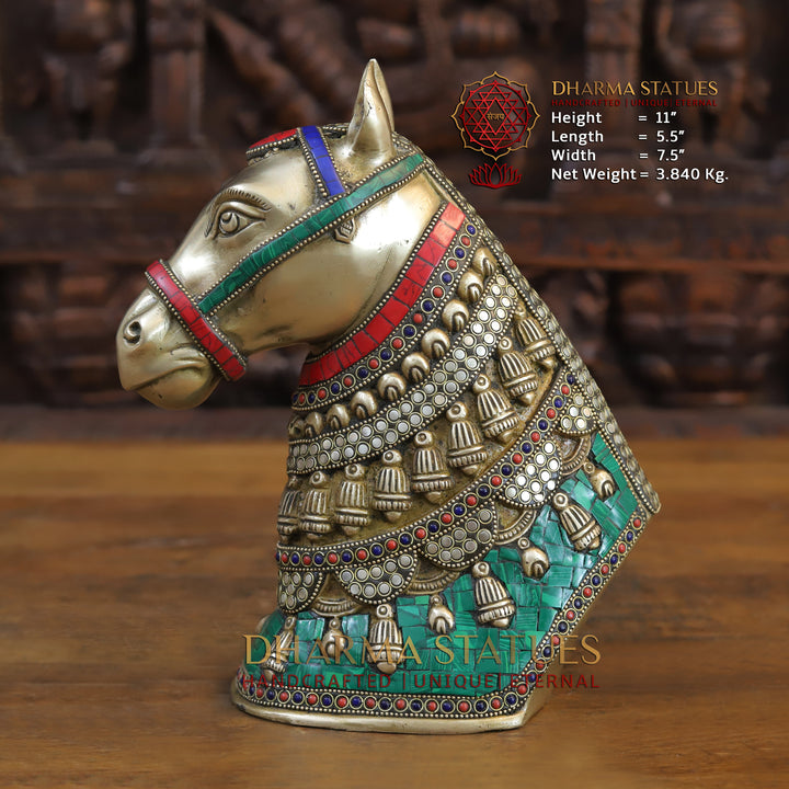 Brass Horse Head, Golden and Stone work 11"