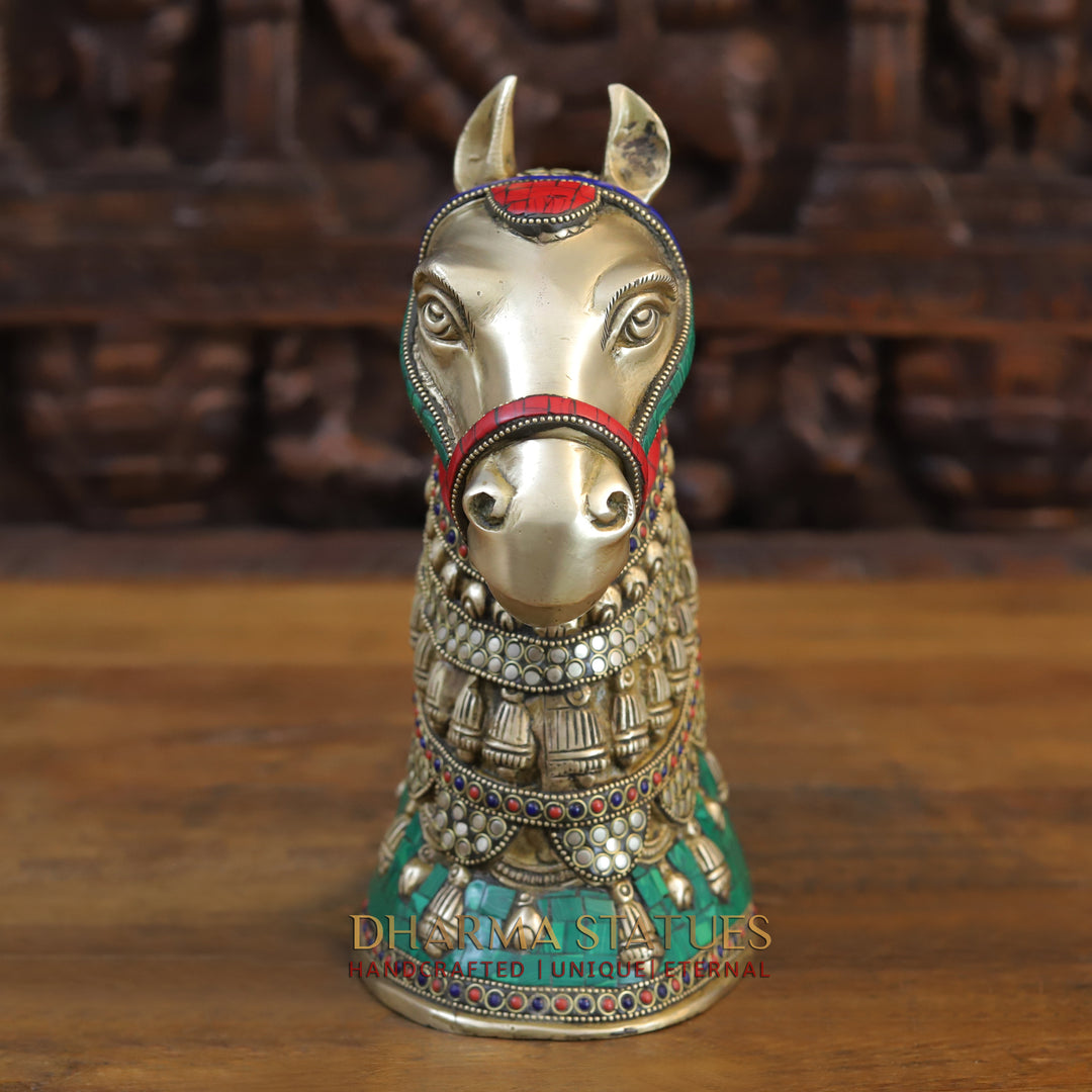 Brass Horse Head, Golden and Stone work 11"