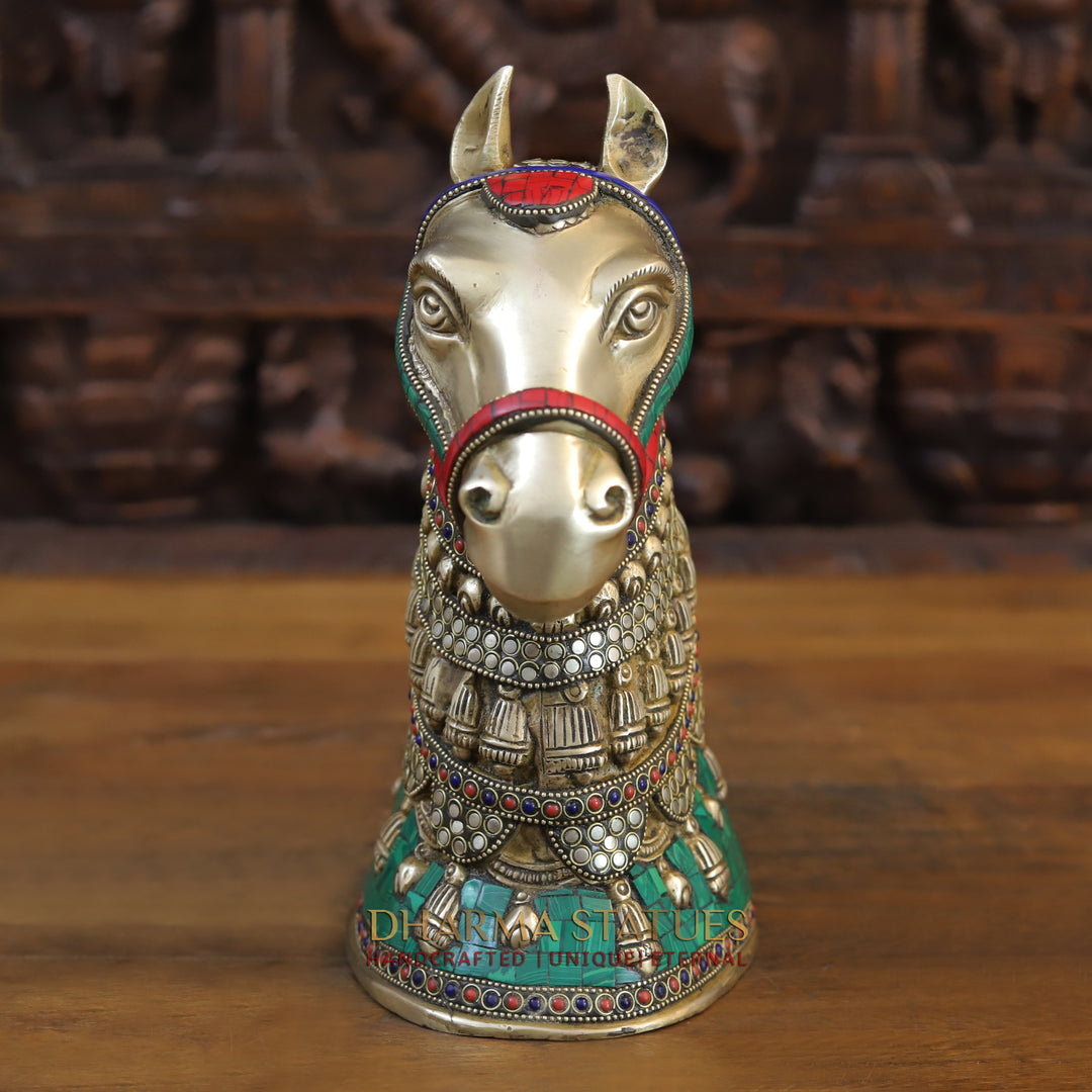 Brass Horse Head, Golden and Stone work 11"