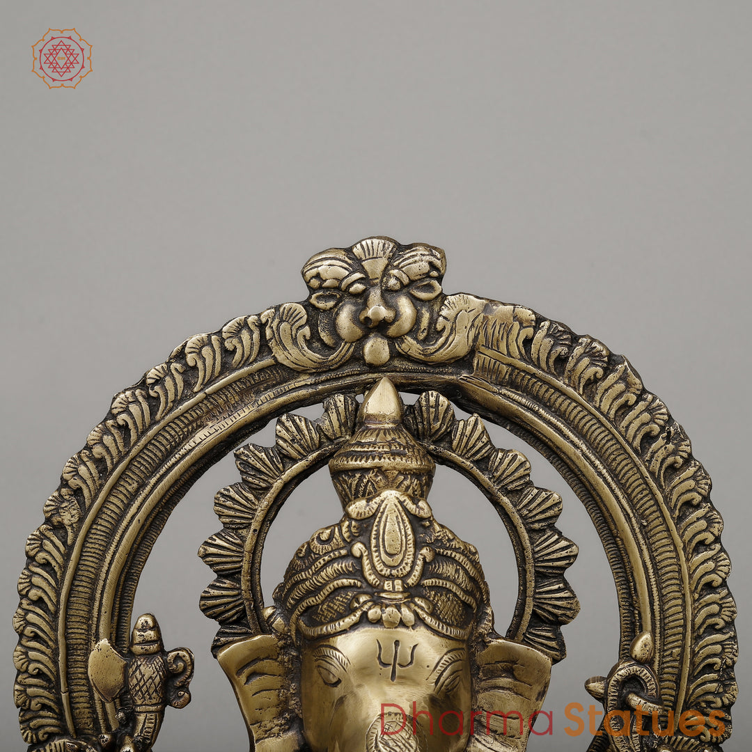 Brass Ganesh Seated on Pedestal, Fine Golden Finish, 18.5"