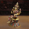 Brass Lakshmi Idol- Goddess of Fortune, Sitting on Lotus Pedestal, Stone work 14.5"