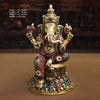 Ganesh Seated On lotus Pedestal, Stone work 14.5" Front View