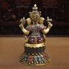 Ganesh Seated On lotus Pedestal, Stone work 14.5"