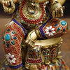 Brass Ganesh Lakshmi Idol, Seated On Lotus Pedastal, Golden Finish with Stone Work, 14.5"