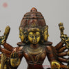 Brass Kartikeya With Six Head Seated on Peacock, Copper & Green Finish, 16"