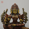 Brass Kartikeya With Six Head Seated on Peacock, Copper & Green Finish, 16"