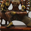 Brass Kartikeya With Six Head Seated on Peacock, Copper & Green Finish, 16"