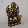 Brass Kartikeya With Six Head Seated on Peacock, Copper & Green Finish, 16"