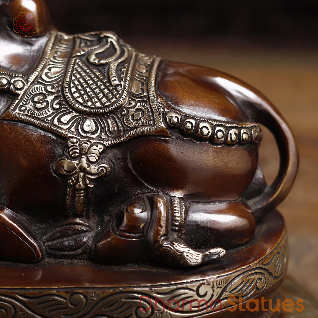 Brass Nandi Statue Seated, Guardian of Shiva's Realm, Copper Finish 10"