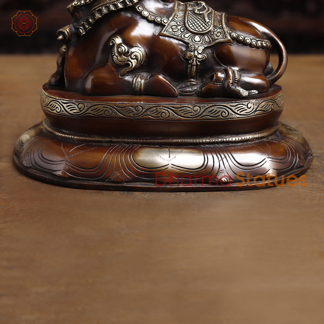 Brass Nandi Statue Seated, Guardian of Shiva's Realm, Copper Finish 10"