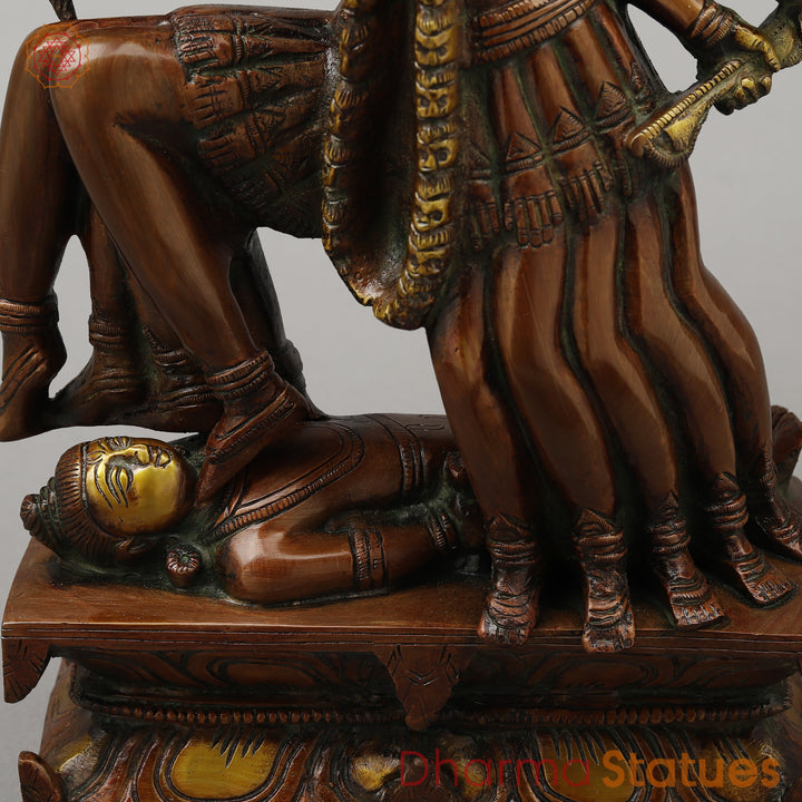 Brass Kali With Ten Heads, Golden & Copper Finish, 15.5"