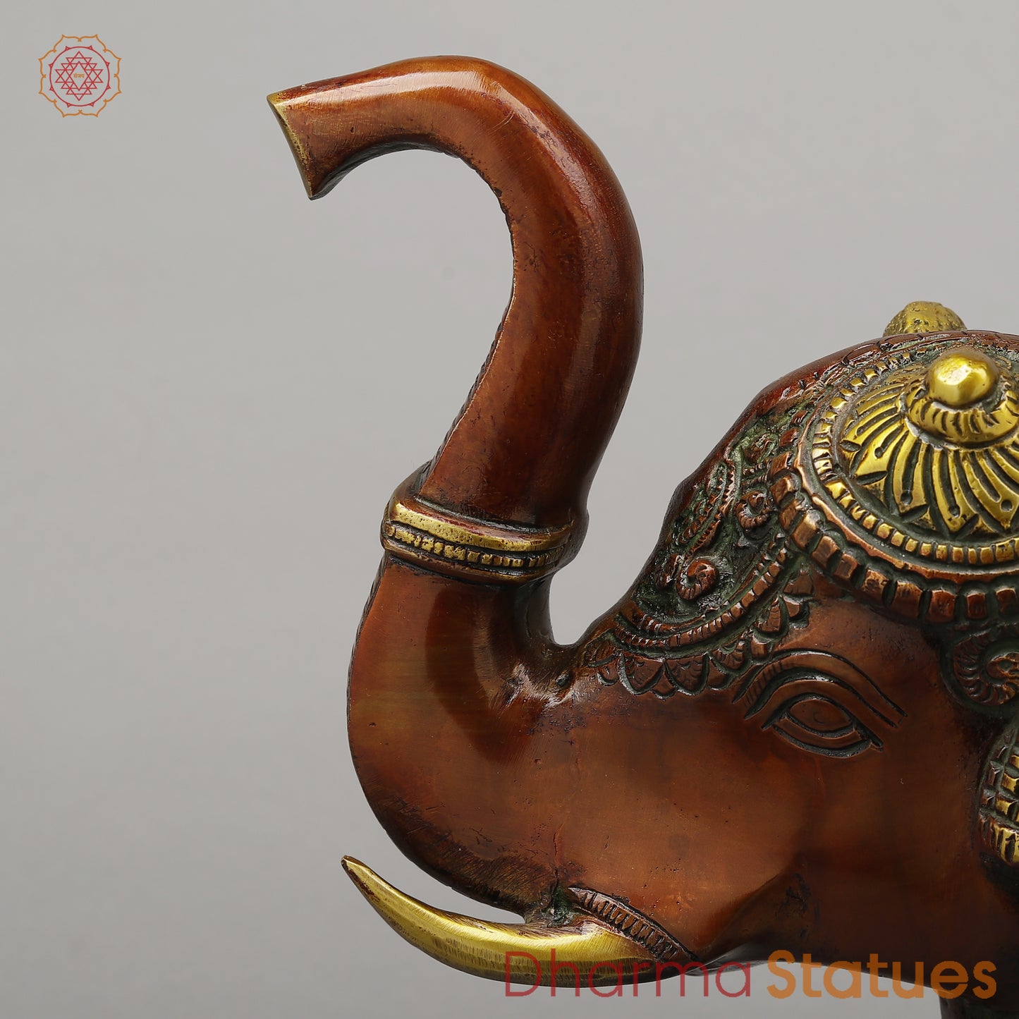 Brass Elephant with Bell, Copper & Golden Finish, 11.5"
