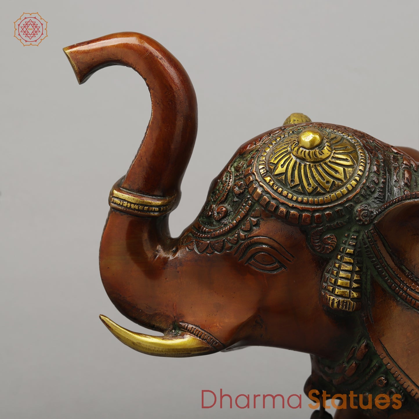 Brass Elephant with Bell, Copper & Golden Finish, 11.5"