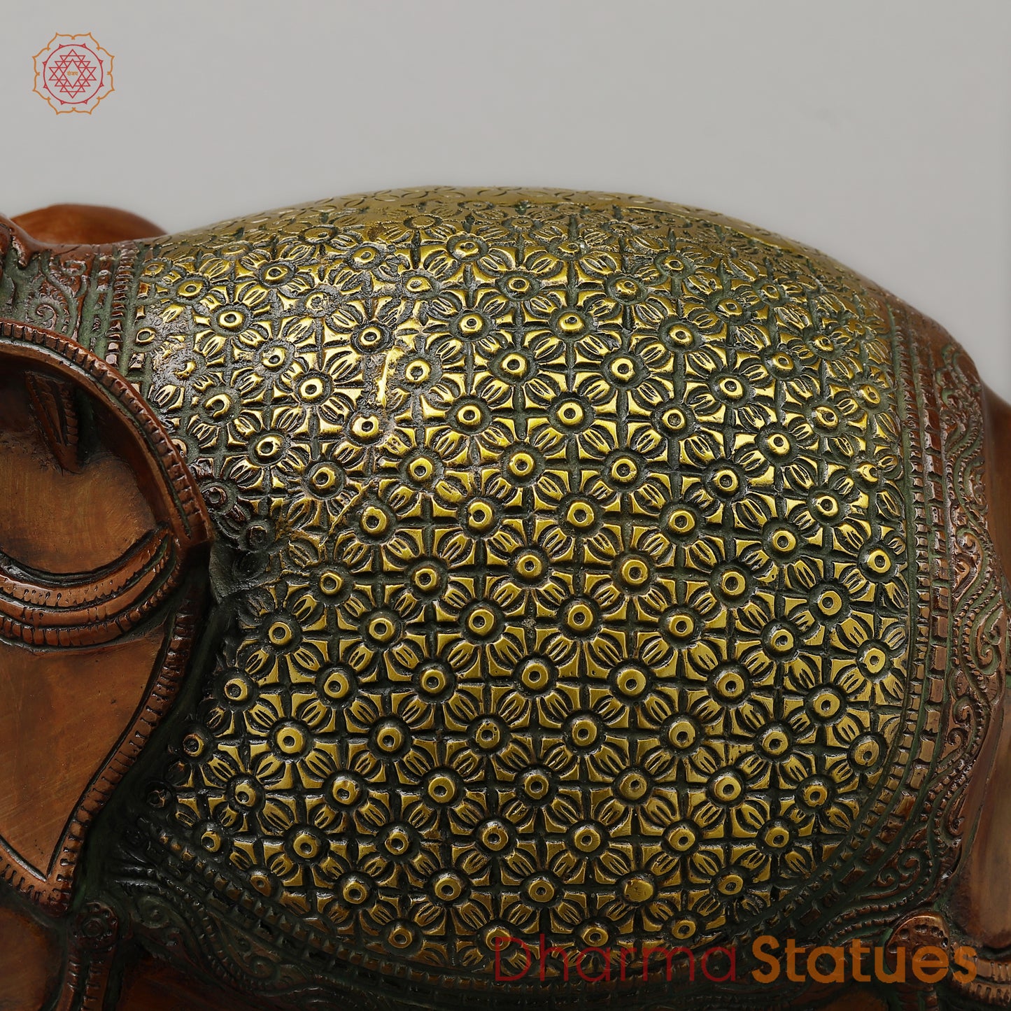 Brass Elephant with Bell, Copper & Golden Finish, 11.5"