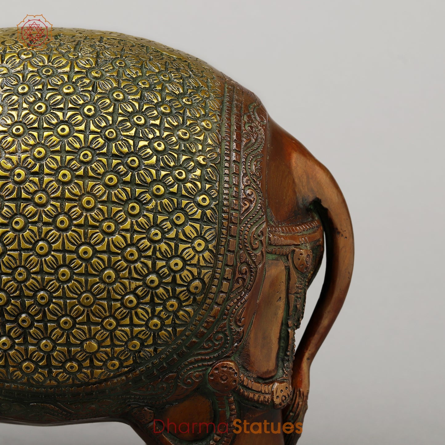 Brass Elephant with Bell, Copper & Golden Finish, 11.5"