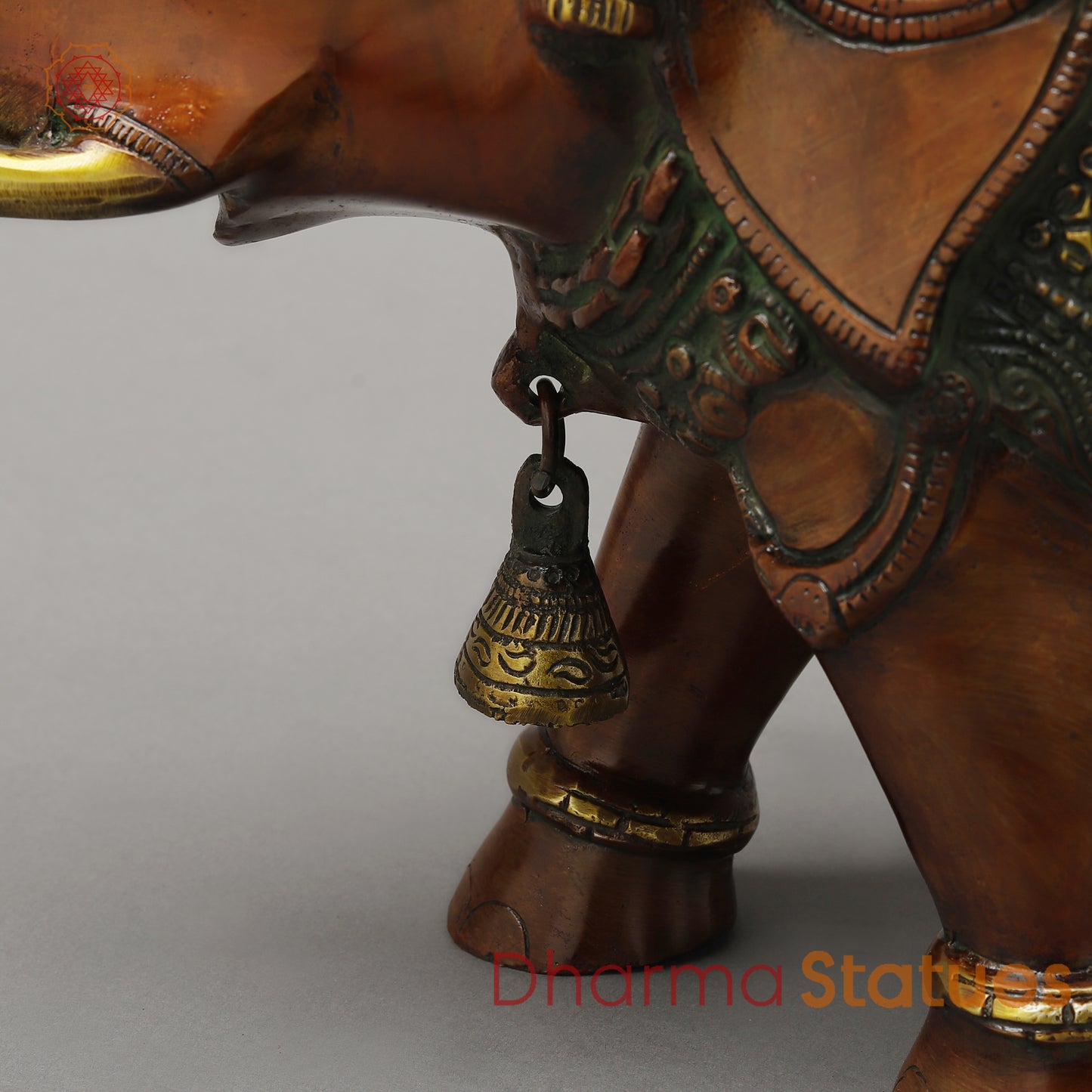 Brass Elephant with Bell, Copper & Golden Finish, 11.5"