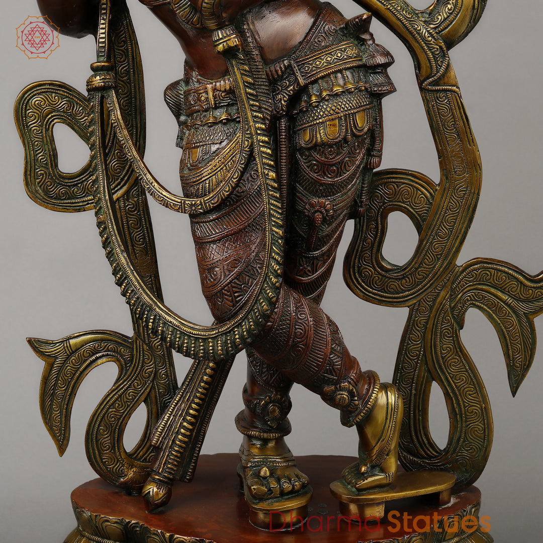 Brass Tribhanga Krishna Playing Flute, Copper & Golden Finish, 34.5"