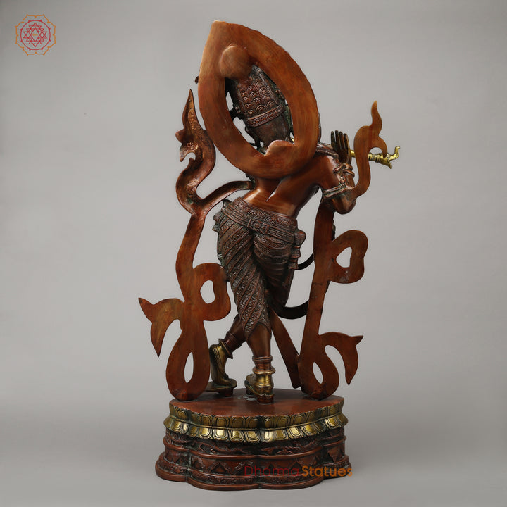 Brass Tribhanga Krishna Playing Flute, Copper & Golden Finish, 34.5"