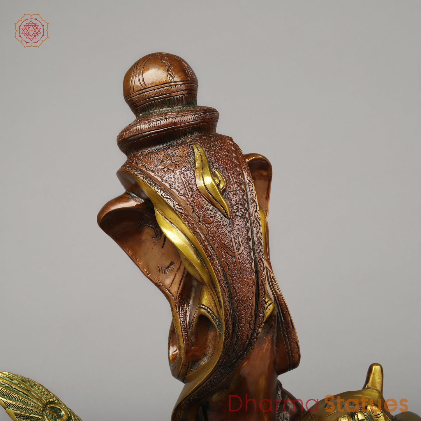 Brass Abstract Ganesh Writing Ramayana, Copper & Golden Finish, 23"
