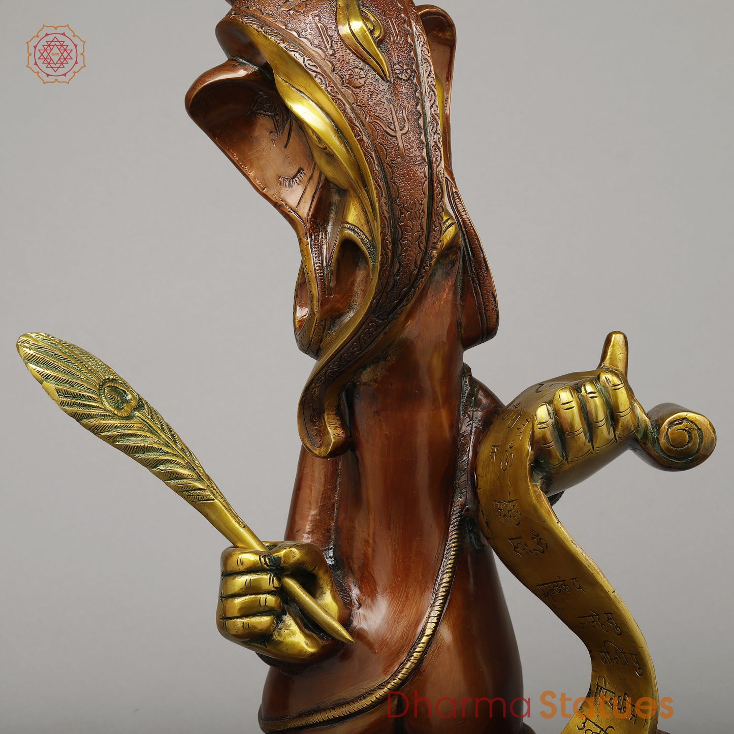 Brass Abstract Ganesh Writing Ramayana, Copper & Golden Finish, 23"