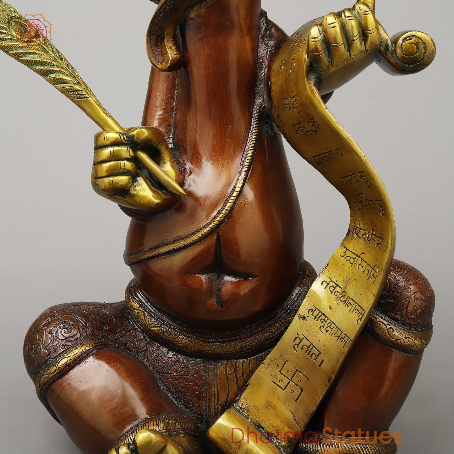 Brass Abstract Ganesh Writing Ramayana, Copper & Golden Finish, 23"