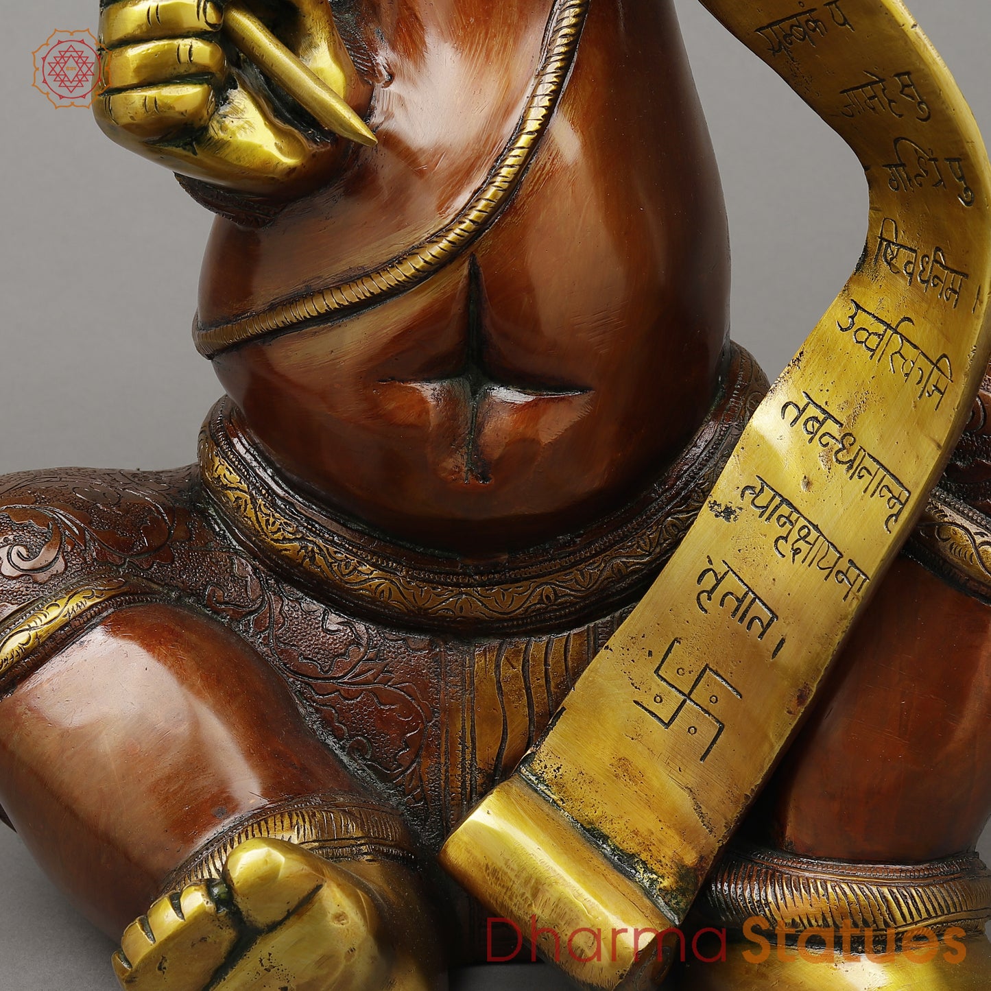 Brass Abstract Ganesh Writing Ramayana, Copper & Golden Finish, 23"
