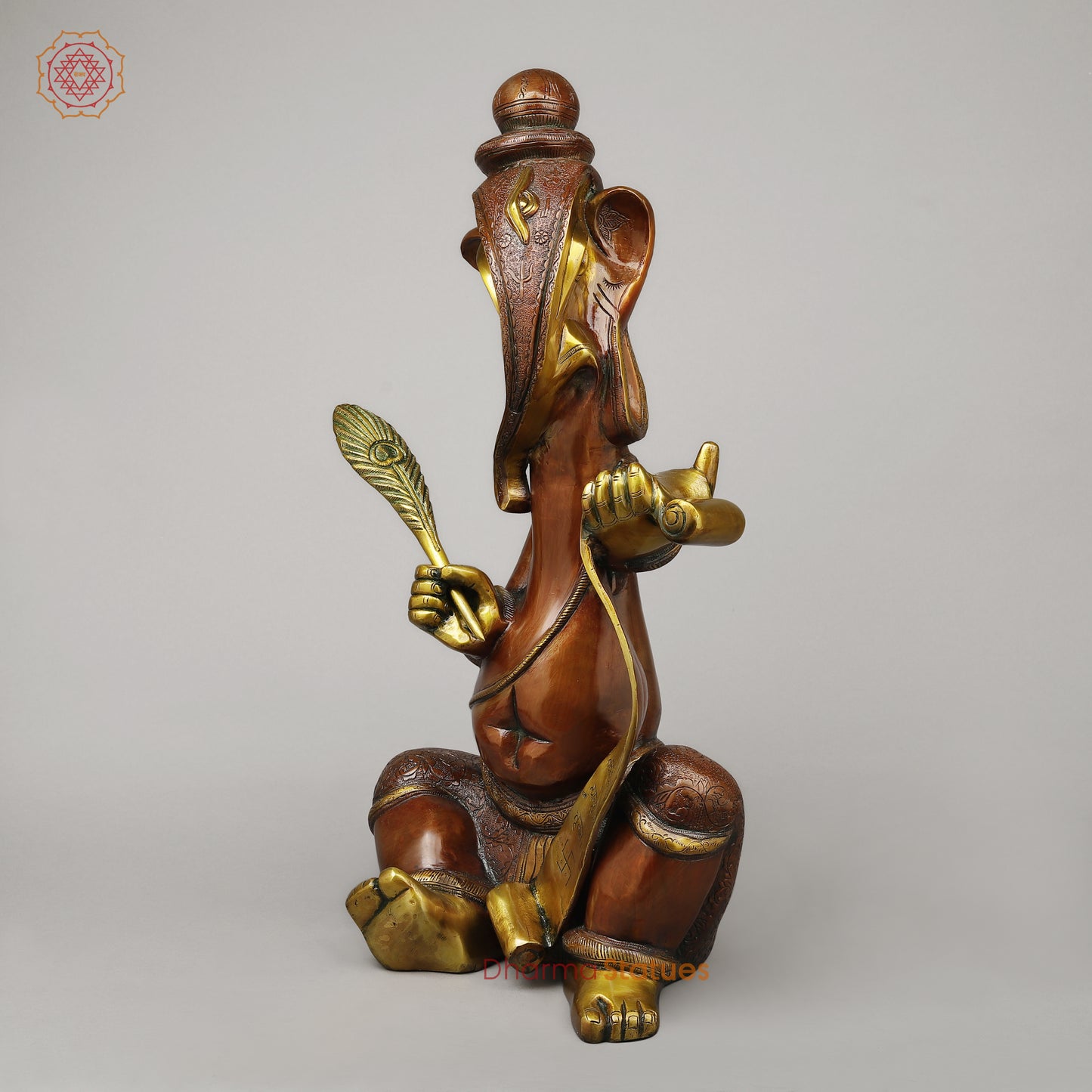 Brass Abstract Ganesh Writing Ramayana, Copper & Golden Finish, 23"