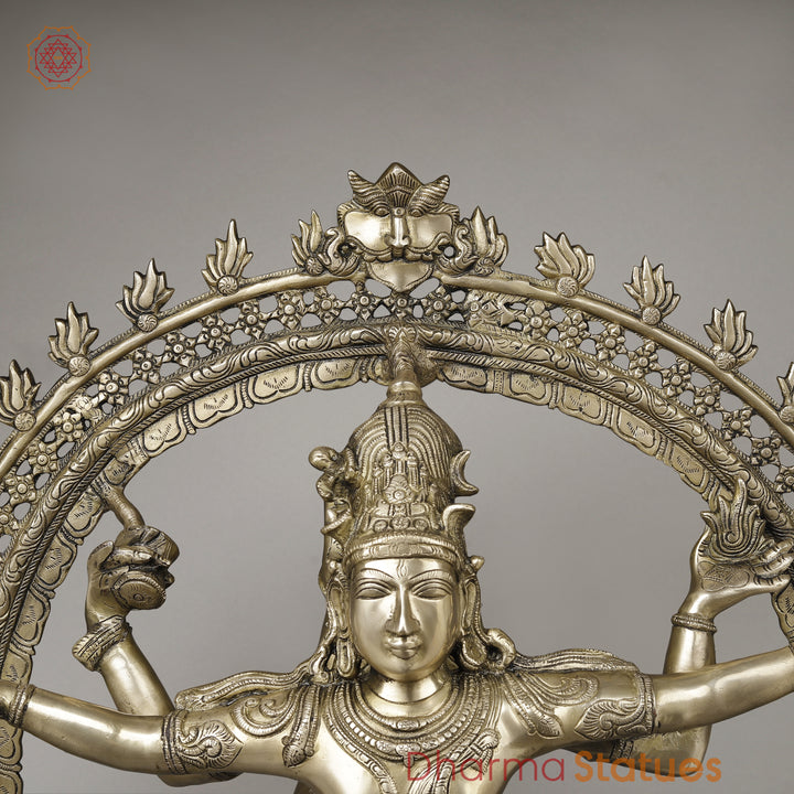 Brass Nataraja in Ananda-Tandava with Frame, Fine Golden Finish, 35"