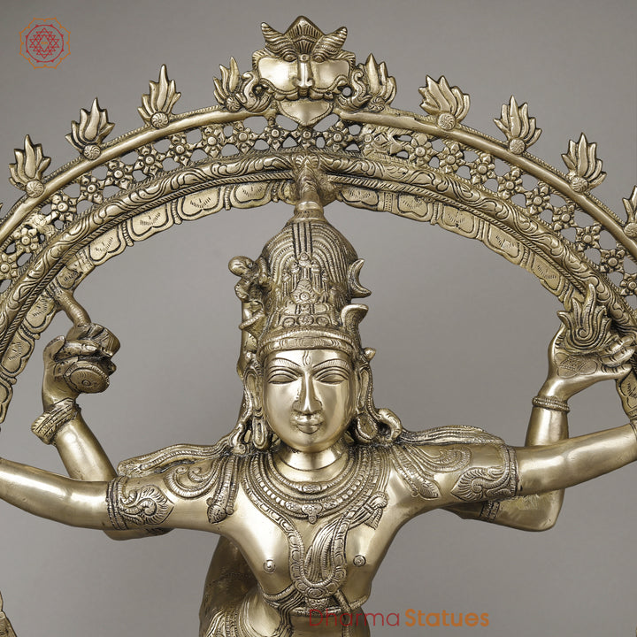 Brass Nataraja in Ananda-Tandava with Frame, Fine Golden Finish, 35"
