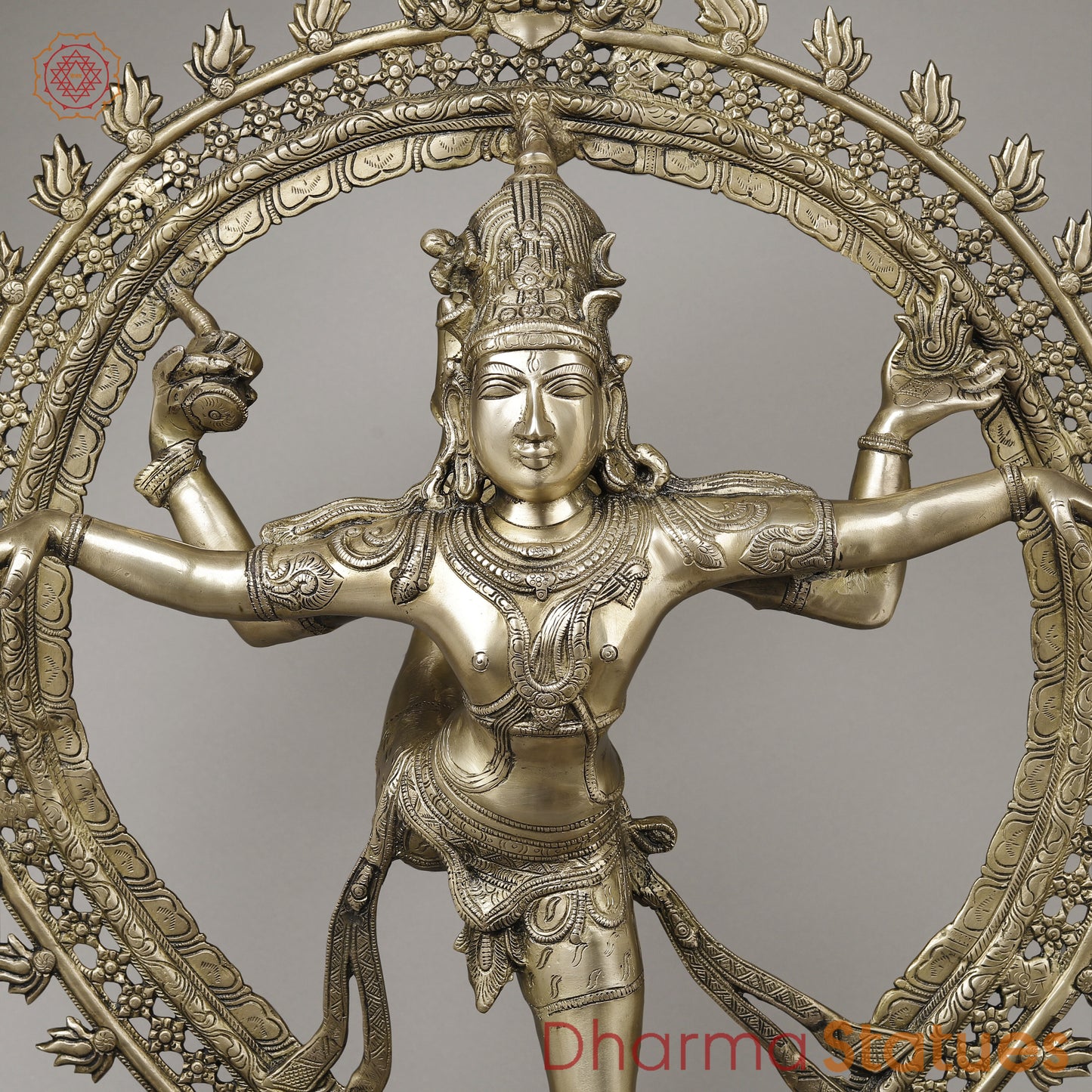 Brass Nataraja in Ananda-Tandava with Frame, Fine Golden Finish, 35"